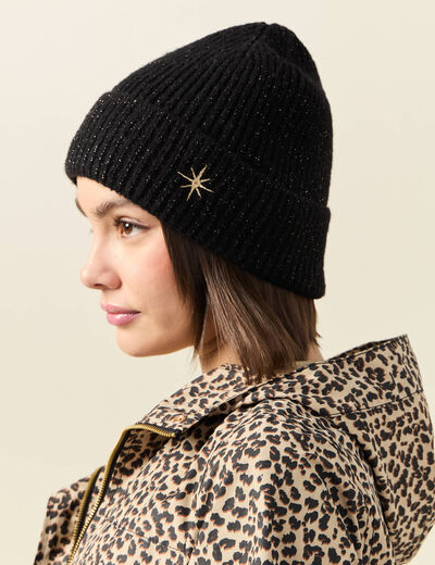 Bonnet tricoté noir femme