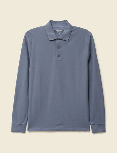 Polo manches longues en coton bleu gris homme
