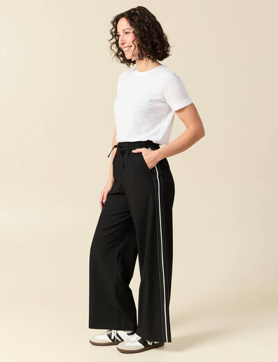 Pantalon taille haute fluide noir femme