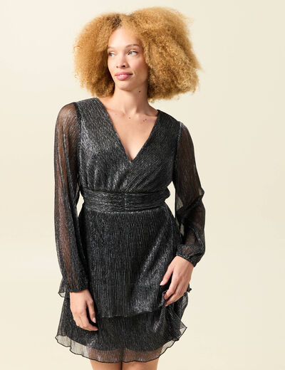 Robe manches longues doubl&eacute;e gris argent femme