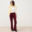 Pantalon flare taille haute en velours bordeaux femme