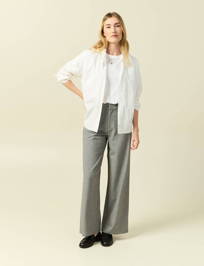 Pantalon large taille haute fluide gris femme