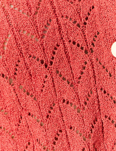 Gilet manches longues ajouré rouge femme