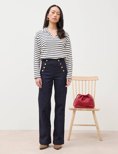 Jeans bootcut taille haute 7/8&egrave;me denim brut femme