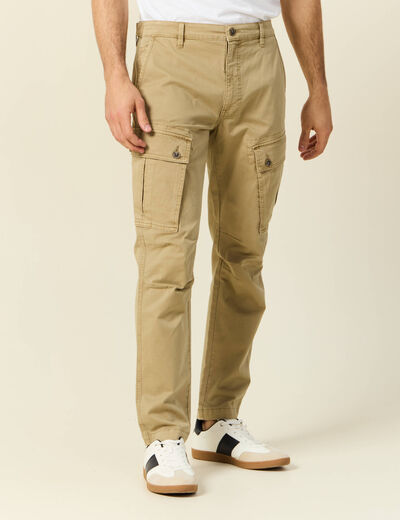 Pantalon cargo droit beige homme