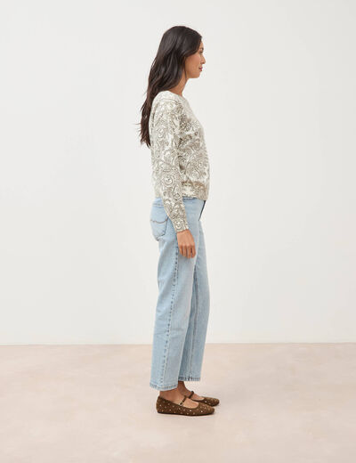 Pull manches longues col bateau vert kaki femme
