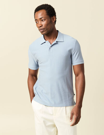 Polo cintr&eacute; manches courtes bleu gris homme