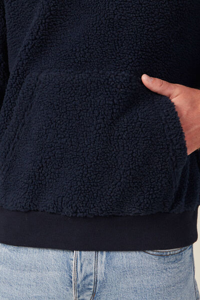 Sweat à capuche laine mouton bleu marine homme