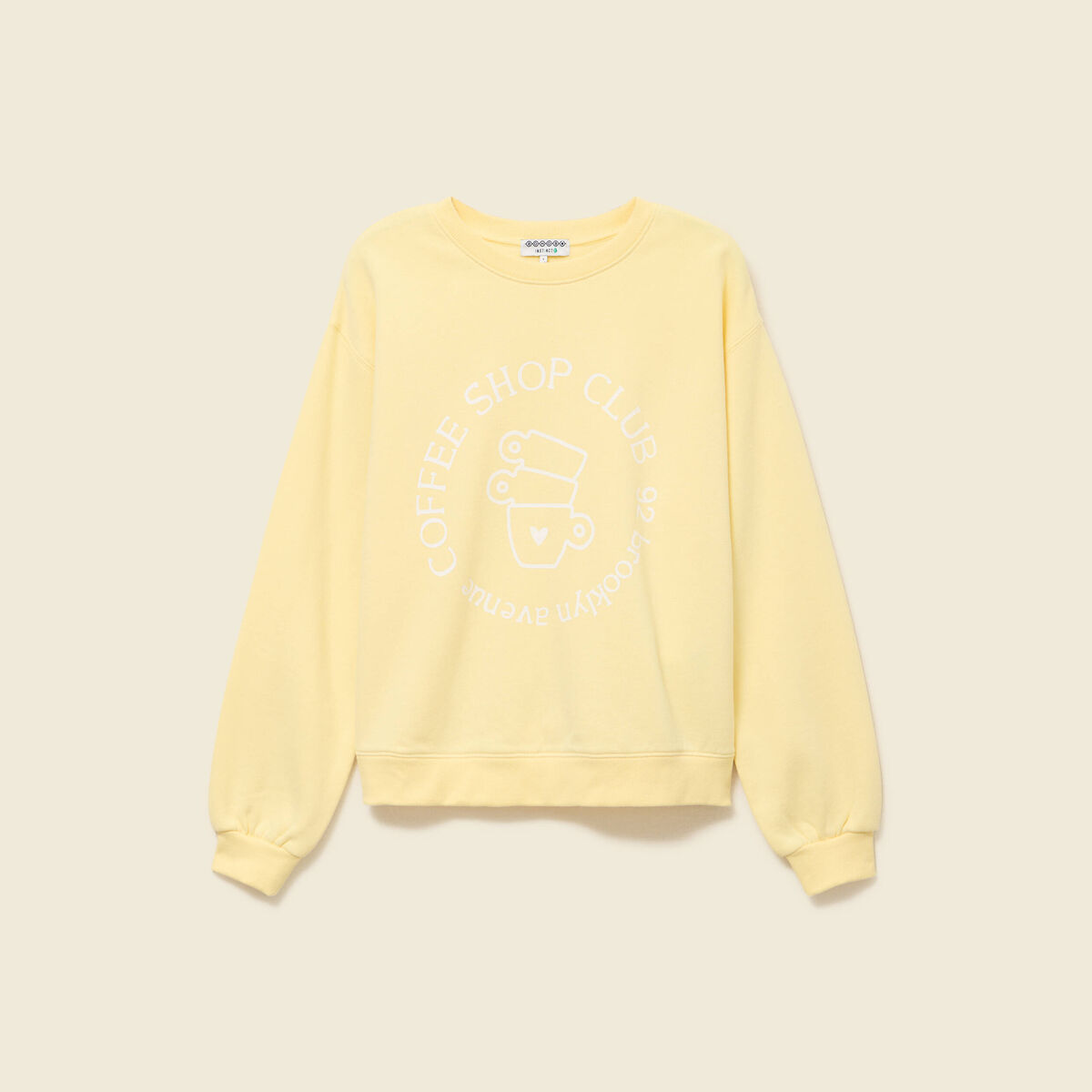 Sweat droit court manches longues jaune pastel femme