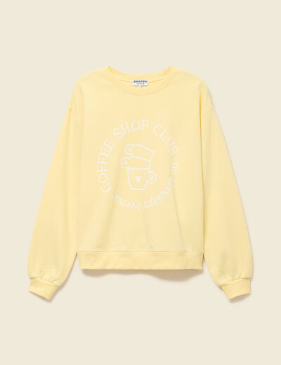 Sweat droit court manches longues jaune pastel femme