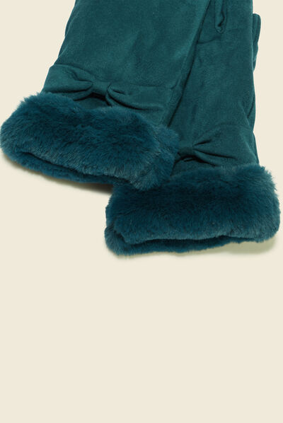 Gants avec noeuds bleu canard femme