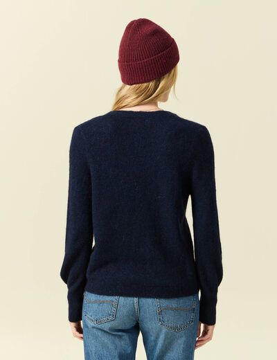 Pull col V manches longues bleu marine femme
