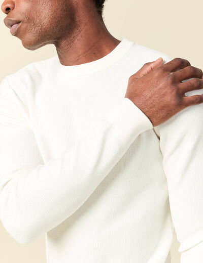 Pull fin col rond manches longues ecru homme