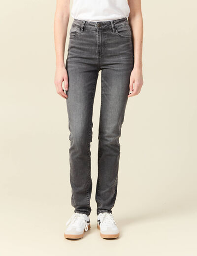 Jeans slim taille haute denim gris femme