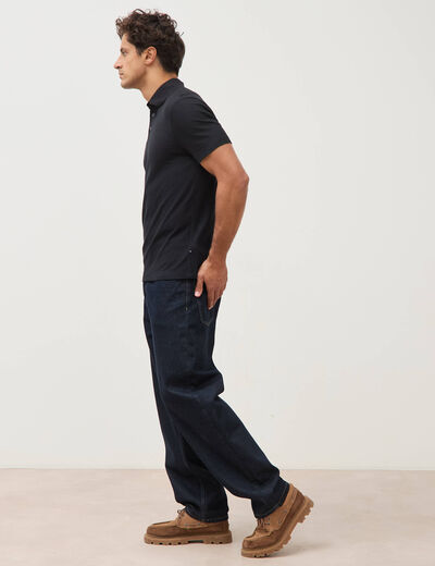 Polo droit en coton manches courtes noir homme