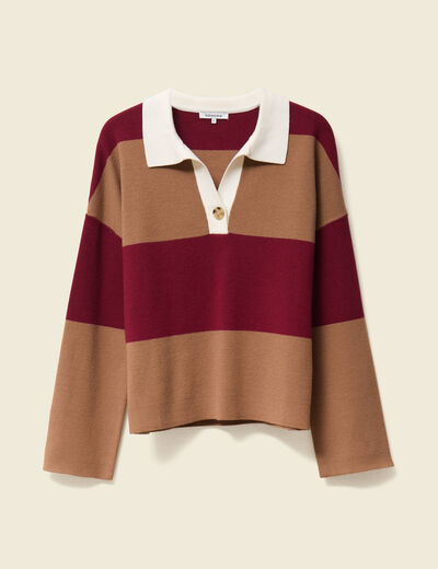 Pull manches longues col polo rouge femme
