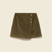 Jupe-short taille haute en velours vert kaki femme