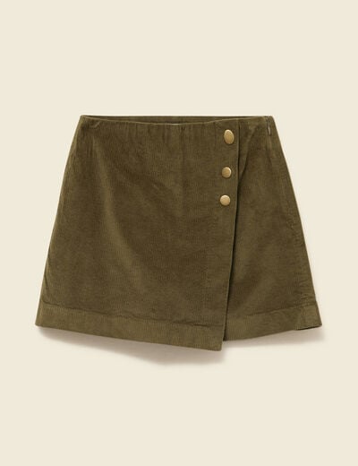 Jupe-short taille haute en velours vert kaki femme