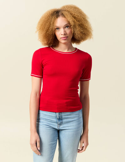 T-shirt ajusté court manches courtes rouge femme