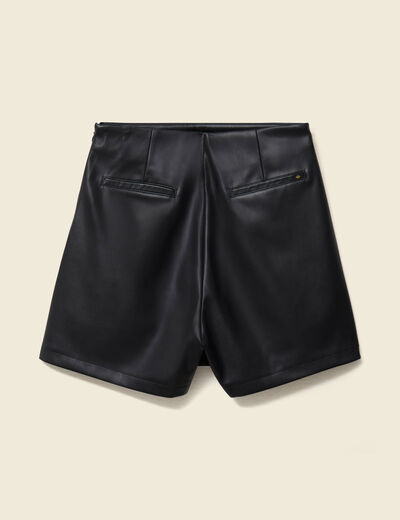 Jupe-short en similicuir doubl&eacute;e noir femme