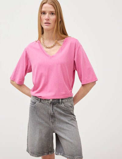 Bermuda jeans large taille haute denim snow gris femme