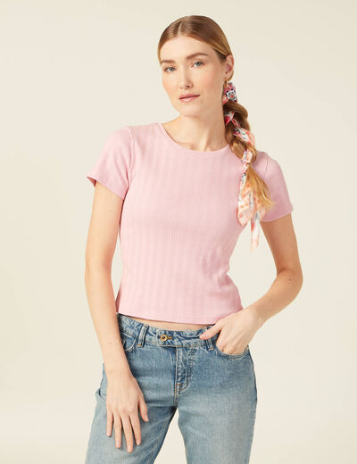 T-shirt manches courtes rose poudrée femme