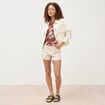 T-shirt brod&eacute; col rond manches 3/4 marron cognac femme