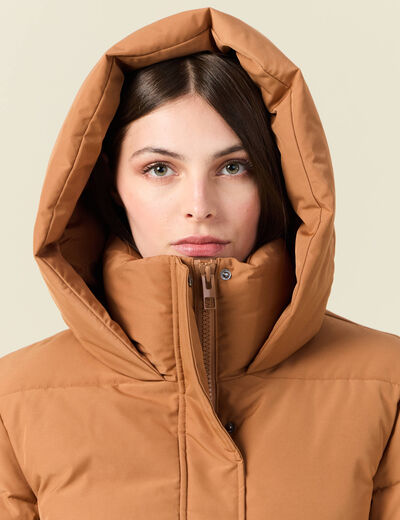 Doudoune à capuche marron clair femme