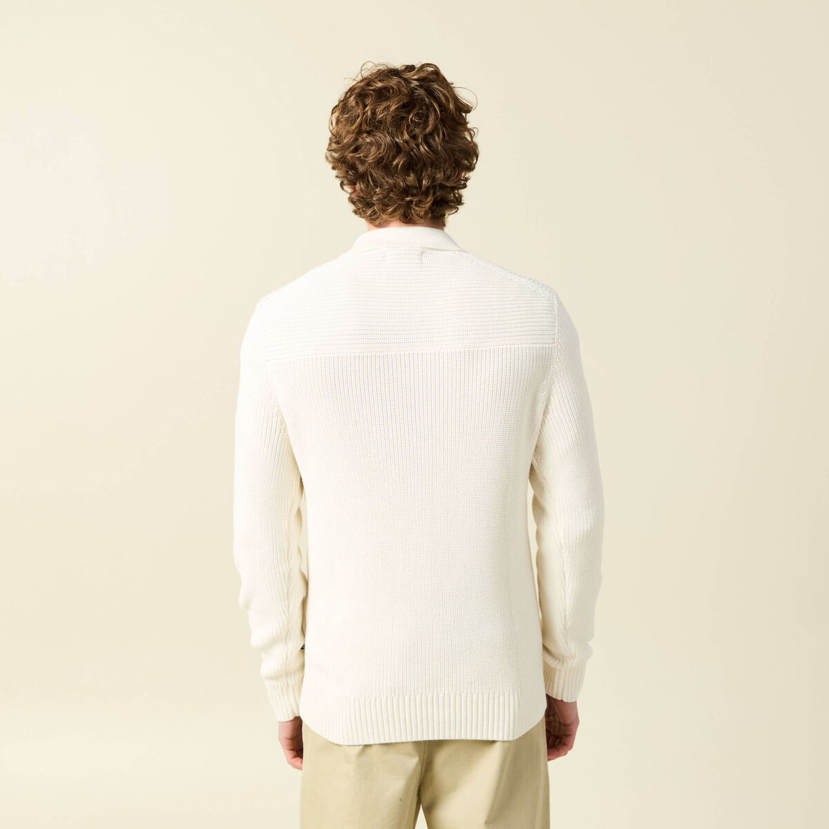 Polo manches longues ecru homme