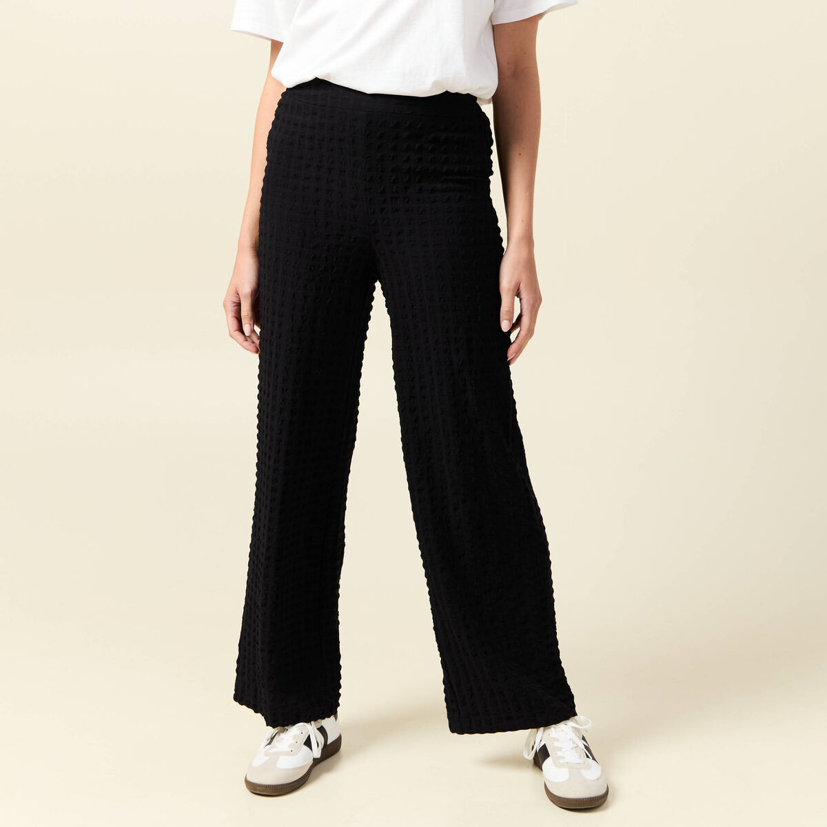 Pantalon loose taille haute fluide noir femme