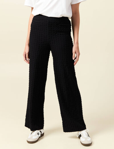 Pantalon loose taille haute fluide noir femme