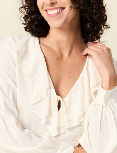 Blouse manches longues creme femme