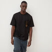 T-shirt droit en coton col ras du cou noir homme