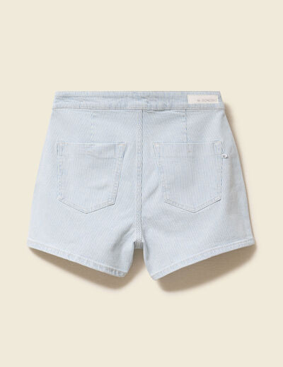 Jupe-short taille haute en jeans denim bleach femme