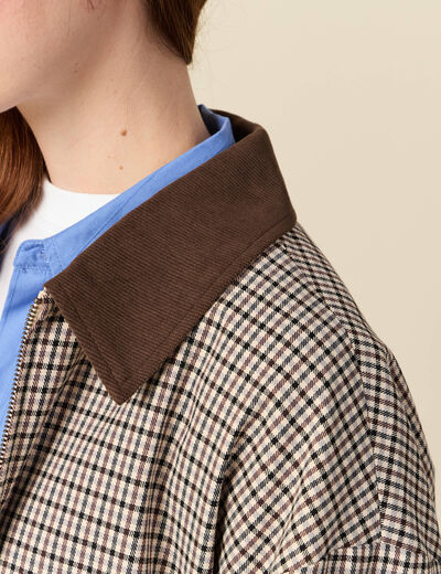 Blouson oversize manches longues doubl&eacute; marron femme