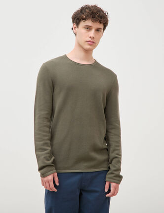 Pull col rond manches longues taupe homme