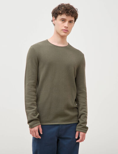 Pull col rond manches longues taupe homme