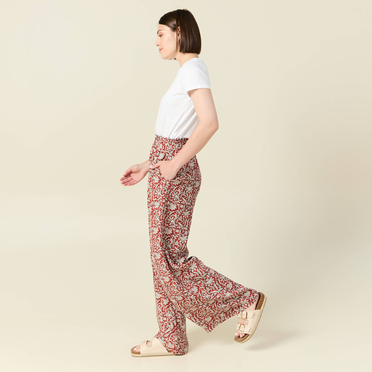 Pantalon large fuide bleu gris femme