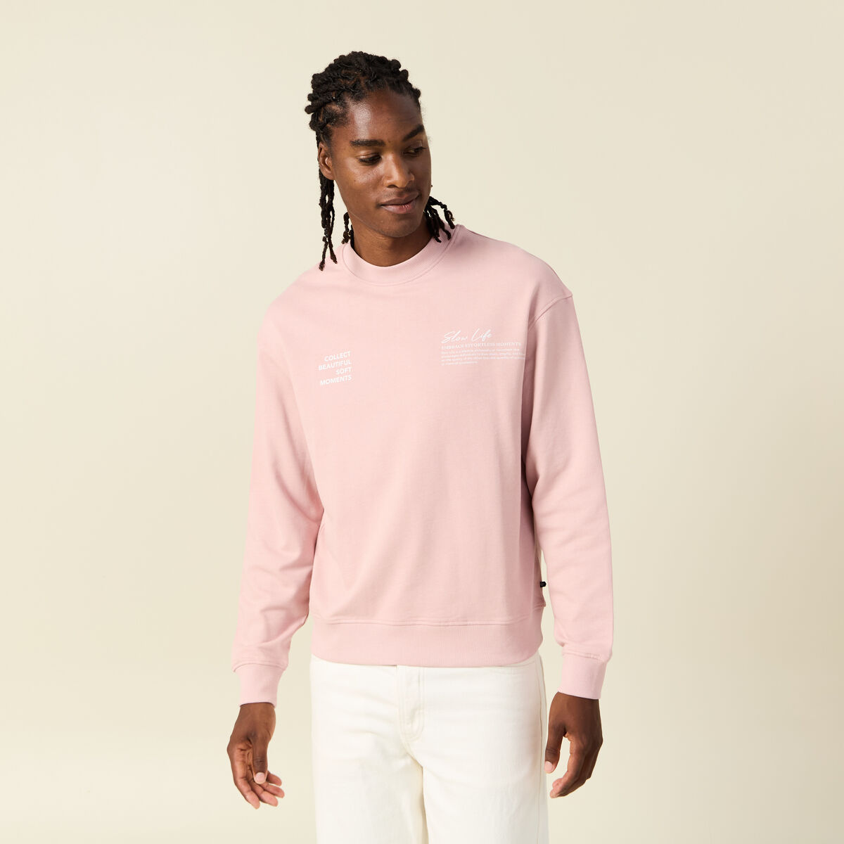 Sweat manches longues rose pastel homme