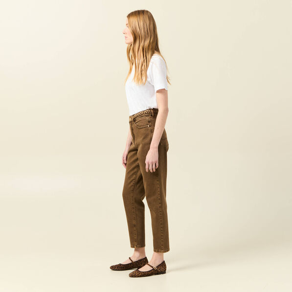 Jeans mom 7/8ème marron foncé femme