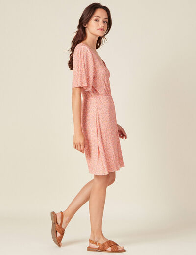Robe trapèze plissée orange femme