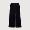 Pantalon flare taille haute en velours bleu fonc&eacute; femme