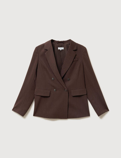 Blazer manches longues col tailleur marron fonc&eacute; femme