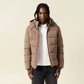 Doudoune capuche amovible marron foncé homme