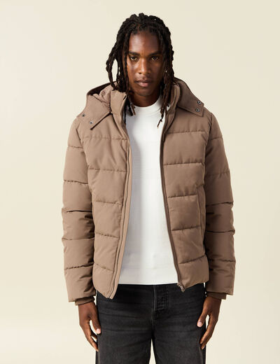 Doudoune capuche amovible marron foncé homme