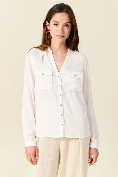 Chemise manches longues ecru femme