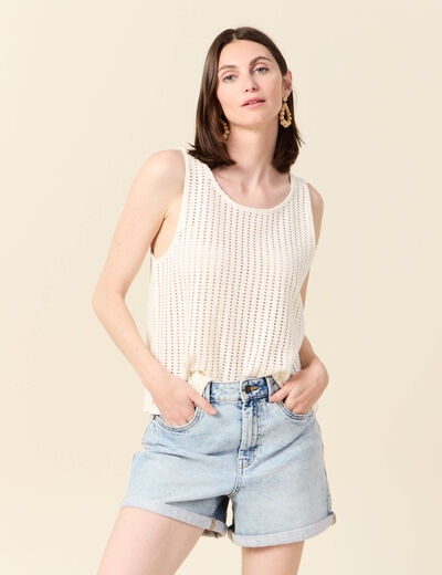 Débardeur sans manches ajouré creme femme
