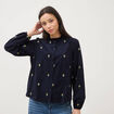 Chemise en coton avec broderie bleu marine femme