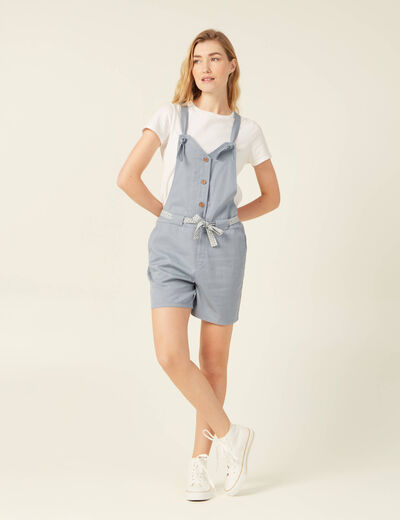 Combishort ceinturée bleu gris femme