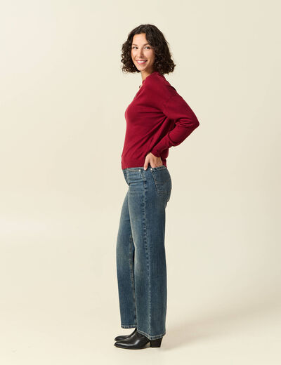Pull fin col V manches longues rouge femme